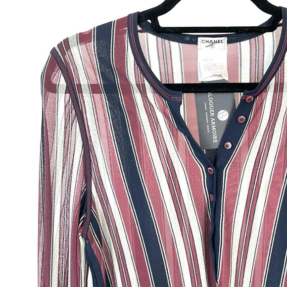 Chanel 06/C Burgundy Striped Buttoned-Henley Tunic - Picture 3 of 15